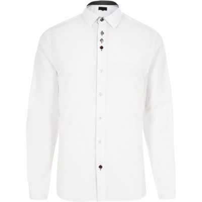 White contrast button slim fit shirt